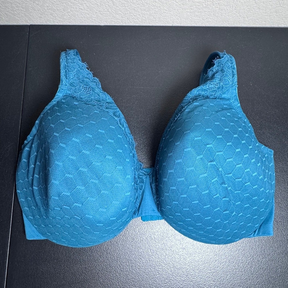 Cacique Teal Blue Lace Trim Lightly Lined‎ Full Coverage Bra  Plus Size 42H